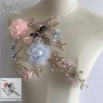 Dantelă guler fals 3D tridimensional de flori decor ABS pearl stras broderie DIY rochie craft supplies accesorii