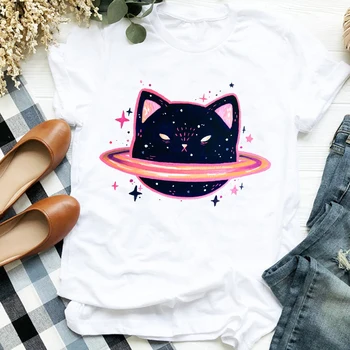 Vara Noua Moda Amuzant Pisica Neagra Desene animate Tee Femeie T-Shirt cu Maneci Scurte Ulzzang Harajuku Tricou Femei Drăguț tricou