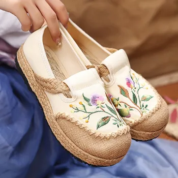 2022 Femei Lenjerie De Panza Pantofi Retro Boemia Slip-On Plat Confortabil Doamnelor Mocasini Casual, Brodate De Cânepă Unic Adidași