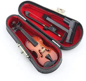 Din Lemn In Miniatura Vioara Cu Arc Suport & Caz Mini Instrumente Muzicale In Miniatura Casă De Păpuși În Miniatură Personalizată Vioara Cadouri