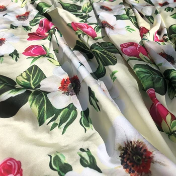 Europa și America Sicilia Floare Trandafir Imprimat Imita Matase Tesatura Satin Pentru Femei Rochie de Vara Bluza de Ț Tela DIY Pânză