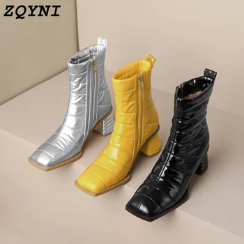 ZQYNI Femei Pantofi cu Toc cu Fermoar Lateral Toc Înalt Pantofi de Designer, Pantofi cu Talpă Groasă Aur, Argint și Negru 2023