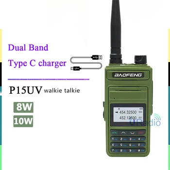 Baofeng Walkie Talkie P15UV Două Fel de Radio Dual Band Radio de Tip C USB C Încărcător 10 KM de Vânătoare Radio cu Rază Lungă Walkie-Talkie